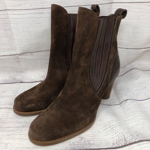 UGG Oliviya Suede Leather Brown Block Wood Heeled Ankle Boots B313 Womens Size 7